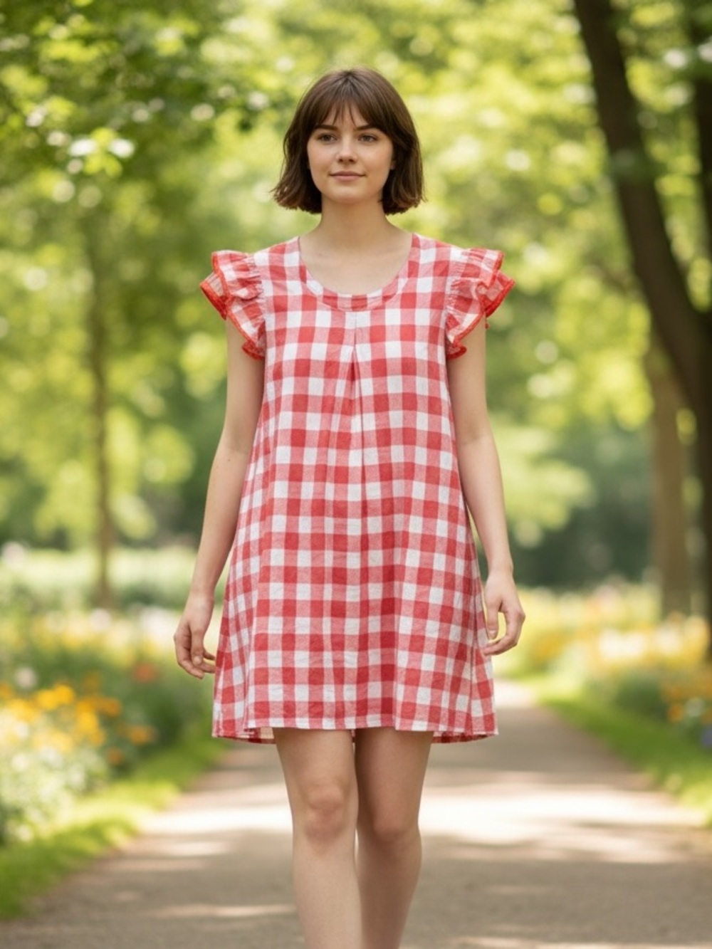 Persifor Clare Red White Gingham Cotton Shift Dress XL Made USA
